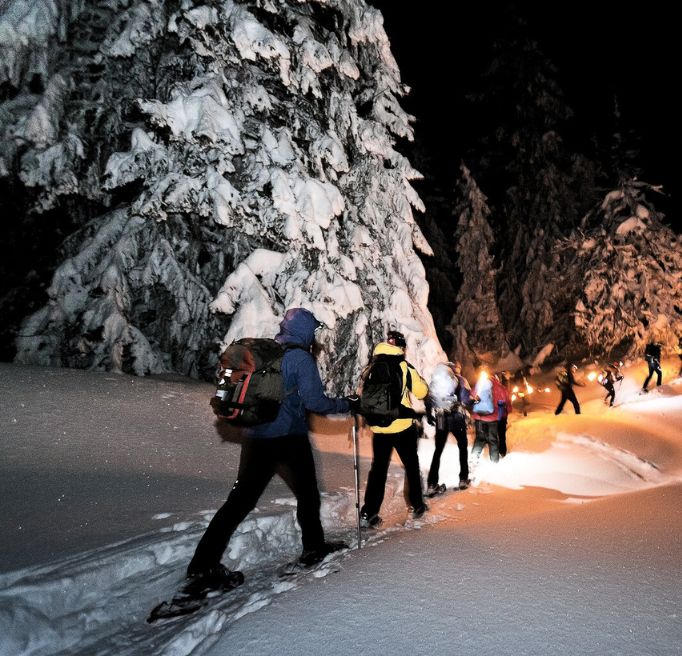 Night snowshoeing program